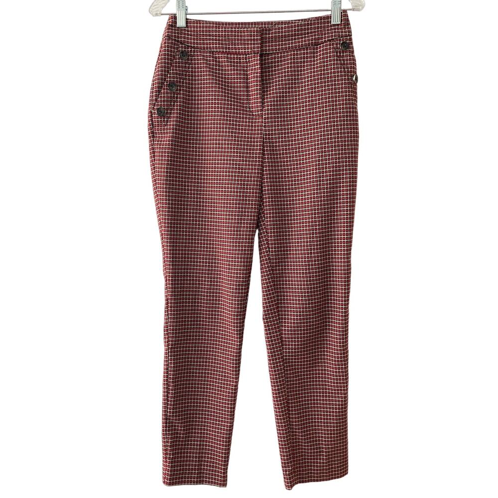 New York & Co High Waisted Ankle Stretch Red Plaid Pants Sz2